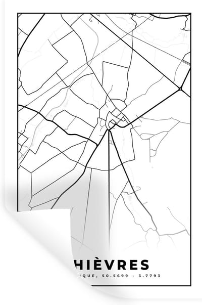 Muurstickers - Sticker Folie - Kaart – Plattegrond – Stadskaart – Chièvres – België – Zwart Wit - 20x30 cm - Plakfolie - Muurstickers Kinderkamer - Zelfklevend Behang - Zelfklevend behangpapier - Stickerfolie