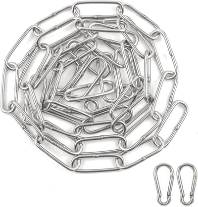 Roestvrijstalen ketting 1,5 m met 2 karabiners, Ø 3 mm, sterke zware ketting voor honden en hangdecoraties