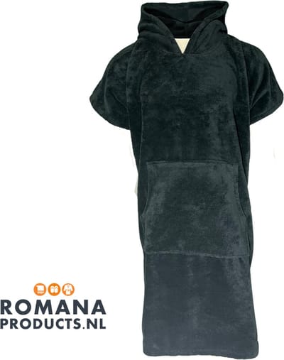 Romana Products Unisex Poncho - Badponcho - Surfponcho - Modieuze Poncho Velvet - Zwart - Maat S/M