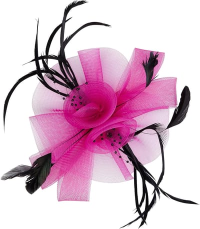 Opvallende Fuchsia Vlinder Fascinator met Zwarte Veer op Kam