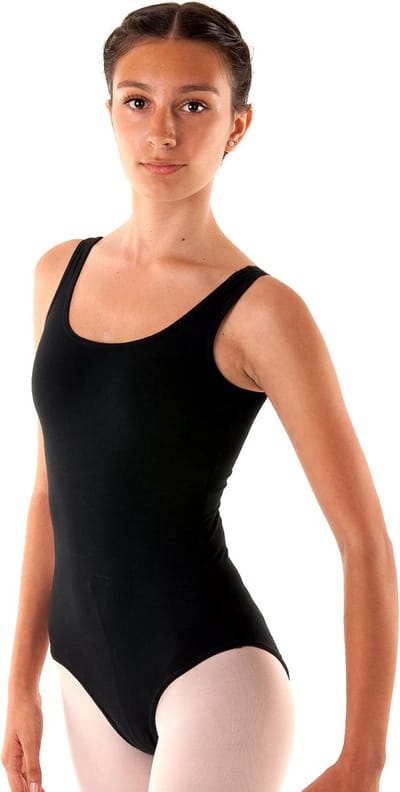 Dancer Dancewear® Balletpakje - "Rondo" - Zwart | Dames - Brede schouderbandjes - Basis model balletpak - Maat S - Maat 34