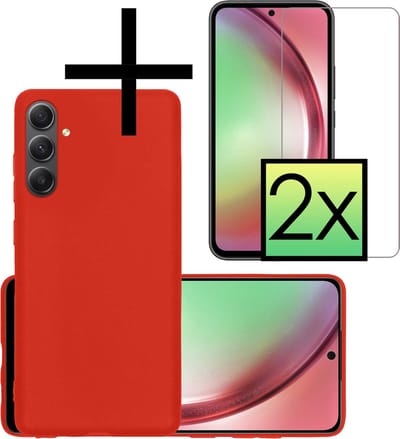 Hoesje - Met 2x Screenprotector - Geschikt voor Samsung Galaxy A54 - Sterk & Shockproof - Back Cover - Siliconen Case - Telefoon Hoes - Rood