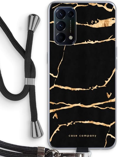 Case Company® - Hoesje met koord geschikt voor Oppo Find X3 Lite hoesje met Koord - Gouden marmer - Telefoonhoesje met Zwart Koord - Bescherming aan alle Kanten en Over de Schermrand