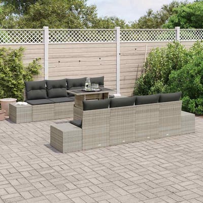 vidaXL - Tuinbank - Set - 9 - st - Lichtgrijs - poly - rattan