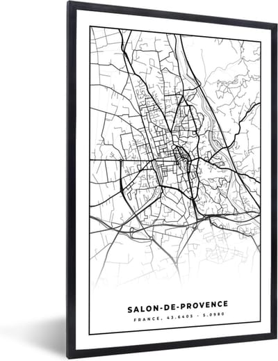 Fotolijst incl. Poster Zwart Wit- Stadskaart - Plattegrond - Kaart - Salon-de-Provence - Frankrijk - Zwart wit - 40x60 cm - Posterlijst