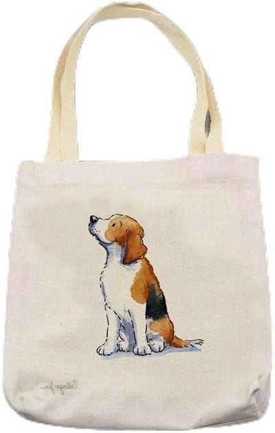 Beagle Tote Bag - Draagtas Honden - Boodschappen Doen - Ontworpen door Kunstenaar - 48 x 38 cm - Beige