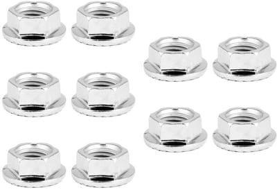 Dailygoods- Zeskantmoeren M10 x 1,25 - Roestvrij Stalen Moeren - Fijne Schroefdraad - Flensmoeren - Set van 10 Stuks - Getande Moeren