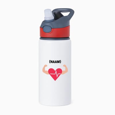 Hacebo® - Bodybuilding met eigen naam waterfles met rietje rood - Fitness - Bodybuilder - Sport - water fles - 650ML