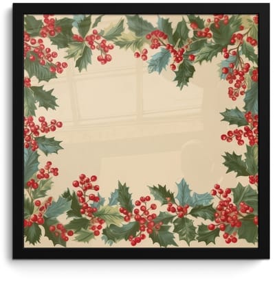 Poster in lijst - Fotolijst 40x40 cm - Posters - Hulstrand - Bessen - Beige - Posterlijst zwart - Decoratie - Wanddecoratie woonkamer - Muurdecoratie slaapkamer - Kerstversiering - Kerstdecoratie voor binnen - Kerstmis