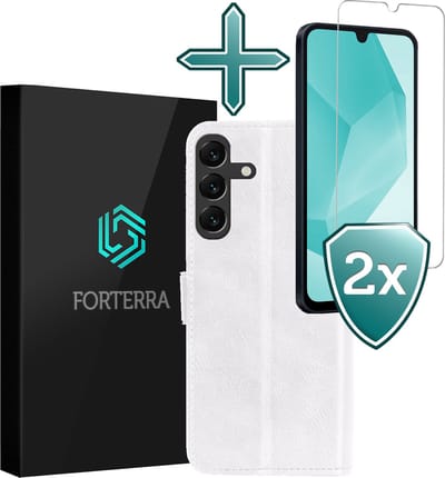 Hoesje Met 2x Screenprotector - Geschikt voor Samsung Galaxy A16 - Luxe Pasjeshouder - Flip Case - Bookcase Portemonee - Kunstleer Book Case - Flipcase Hoes - Book Cover - Walletcase - Portemonneehoes - Wit
