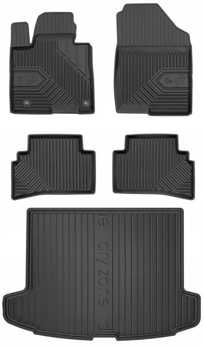 Premium Interieur Beschermset: No.77 Rubberen Mattenset + DryZone Kofferbakmat - Geschikt voor Hyundai Tucson IV vanaf 2020 - Benzine/Diesel - Hoge Laadvloer - TPE - Zwart - FROGUM