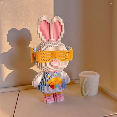 NOUVEAU 33CM DIY Mini Lapin Coloré Modèle 3D avec Lumière Bloc de Construction Jouet d'Assemblage Mignon Petit Puzzle à Particules Ornements Cadeau pour Enfants gray