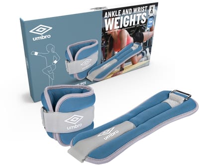 Umbro Pols- en Enkelgewichten - 2 Stuks van 500Gr - Verstelbaar met Klittenband - Comfortabele Pasvorm - Grijs/Blauw