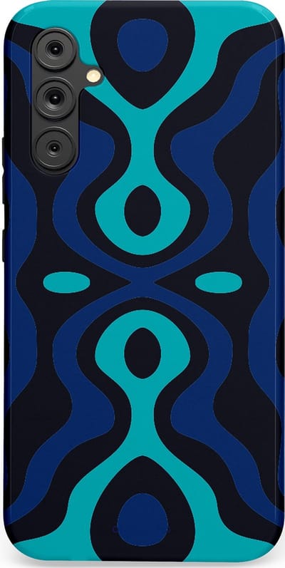 Casetastic Hoesje Geschikt voor Samsung A34 (5G) - Stijlvolle Beschermende Duo-layer Case - Blauwe Golf Lijnen