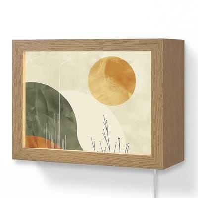 Wandlamp 20x15 cm - Oplaadbaar - Abstract - Landschap - Zon - Kunst - Wandlampen binnen woonkamer - Slaapkamer lamp met kabel - Decoratieve nachtlamp - Vloerlamp snoer