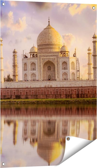 Gards Tuinposter Taj Mahal bij het Water in India - 60x90 cm - Tuindoek - Tuindecoratie - Wanddecoratie buiten - Tuinschilderij