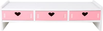 Laptopstandaard met opberglade, verstelbare houder voor laptop en monitor, ergonomisch ontwerp, roze kleur, accessoires voor bureau en desktop