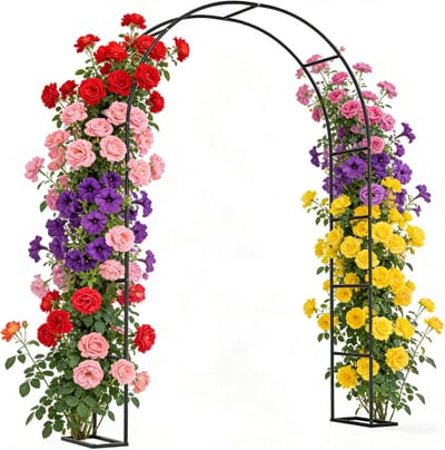 Zwart Rozenbogen Metaal, 240x192x38cm, Klimplanten Rankrooster met Bodemplaten, Outdoor Vrijstaand Poortboog, Bloemen en Druiven Klimhekwerk, Tuinrellis voor Bruiloften/Feesten, NAIZY