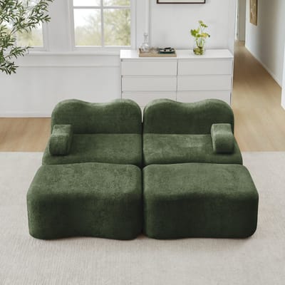 MODFU Modulaire 2-Zits Bank - Frameloos - Extra Diepe Zitting - Voor Woonkamer En Appartement - Fluweel - Groen
