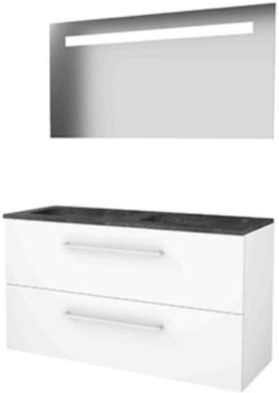 Basic-Line Economic 46 Badkamermeubelset - 120 x 46 cm - Met Grepen - 2 Lades - Hardstenen Wastafel - Zonder Kraangat - Spiegel met LED Verlichting - Ice White