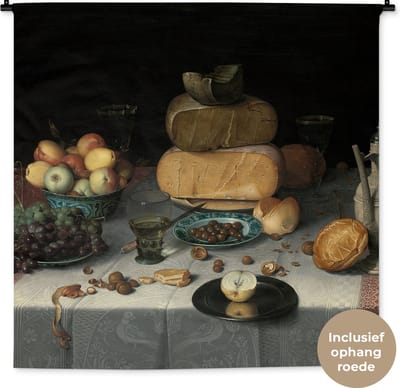 Wandkleed - Wanddoek - Stilleven met kazen - Schilderij van Floris Claesz. van Dijck - 120x120 cm - Wandtapijt