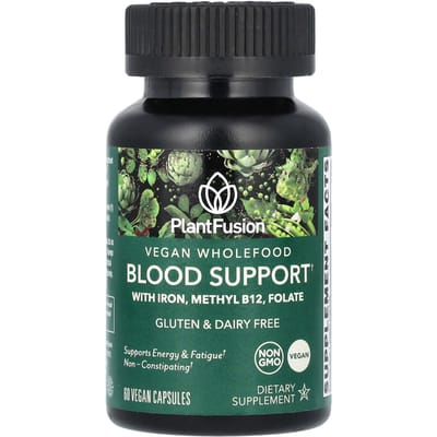 PlantFusion, Vegan Natuurlijk Voedsel, Bloedondersteuning, 60 Veggie Capsules
