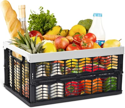 Boodschappenmand opvouwbare box 30L grijs zwart opvouwbare stevige opvouwbare mand draagbox opvouwbare box keuken opbergruimte speelgoedmand doos boodschappentas mand keuken