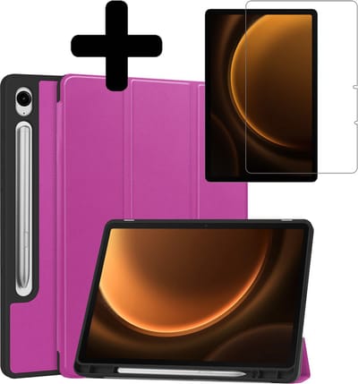 Hoes - Geschikt voor Samsung Galaxy Tab S9 FE - Met Screenprotector - Trifold Bookcase - Hard Cover Case - Met Uitsparing Geschikt voor S Pen - Hardcover Book - Tablet Hoesje - Paars