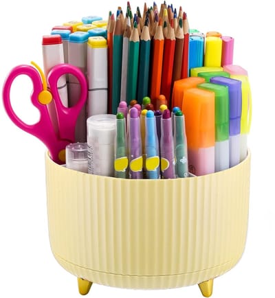 Draaibare Pennenhouder met 5 Vakken – 360° Bureau Organizer voor Pennen, Potloden, Schrijfwaren en Accessoires – Ideaal voor Thuis, School, Kantoor en Knutselspullen