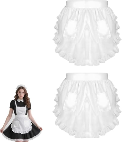 Meisjes Schort met 2 Zakjes, Witte Taille Schort, Halfschort voor Koken en Restaurantgebruik, Perfect voor Huishoudelijke Taken en Creatieve Activiteiten