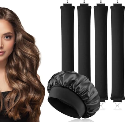 4 Stuks Hitteloze Krulstangen Set, Flexibele Krulwikkels voor Elk Haartype, Zijden Haarkap voor Krullen Zonder Hitte