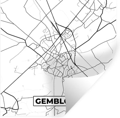 Muurstickers - Sticker Folie - Stadskaart – Plattegrond – België – Zwart Wit – Gembloux – Kaart - 100x100 cm - Plakfolie - Muurstickers Kinderkamer - Zelfklevend Behang XXL - Zelfklevend behangpapier - Stickerfolie