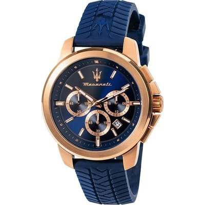 Maserati Successo Blauw Siliconen Heren Kwarts Chronograaf met Datum R8871621034 blauw