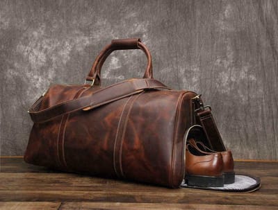 Cargro – 100% Lederen Weekendtas - Handgemaakt - Unisex - Reistas - Sporttas - Duffel bag - 100% Luxe Top-Grain Leer – Weekender 08 Bruin