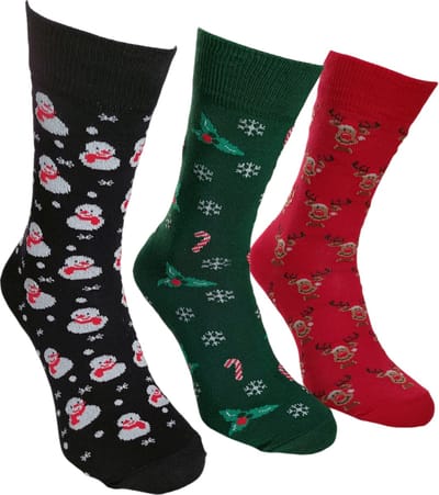 WeirdoSox - Vrolijke kerstsokken - 3 paar - Dames en Heren - Rood/Rendier - Marine/Sneeuwman - Groen/ Zuurstok - Maat 39-44