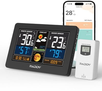 Wi-Fi Weerstation met Buitensensor en App-besturing – Draadloos 7,5 inch Weerstationsysteem met Vorstwaarschuwing en Netwerksynchronisatie