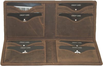 Oi Hunter bruine lederen reis etui voor pasjes Groot / plat mapje voor pasjes te vouwen tot billfold / lederen pasjeshouder lang / RFID beveiligd / bruin leer / 368H