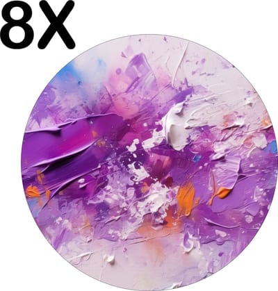 Luxe Ronde Placemat - Kleurvolle Abstract - Verf Kunst - Paars - Set van 8 Placemats - 50x50 cm - 2 mm dik Vinyl - Anti Slip - Afneembaar