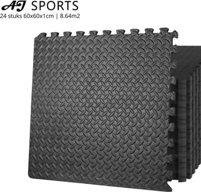 AJ-Sports Fitness vloer 24 delig - 60x60x1cm - 8.64m2 - Sportvloer - Fitnessmat - thuis fitness -Fitness puzzelmat - Vloerbescherming - EVA Foam - Zwart