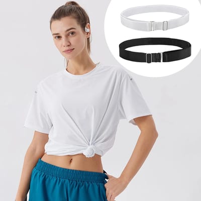 2 stuks verstelbare crop tuck spanband voor overhemden, discrete elastische riemen, elastische riem voor dames, verstelbaar, zwart, wit, blauw, riem, zonder onzichtbare gesp, damesriemen