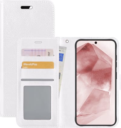 Hoesje - Met Pasjeshouder - Geschikt voor Samsung Galaxy A55 - Luxe Bookcase Portemonee - Flip Case - Kunstleer Book Case - Flipcase - Book Cover - Walletcase - Portemonneehoes - Wit