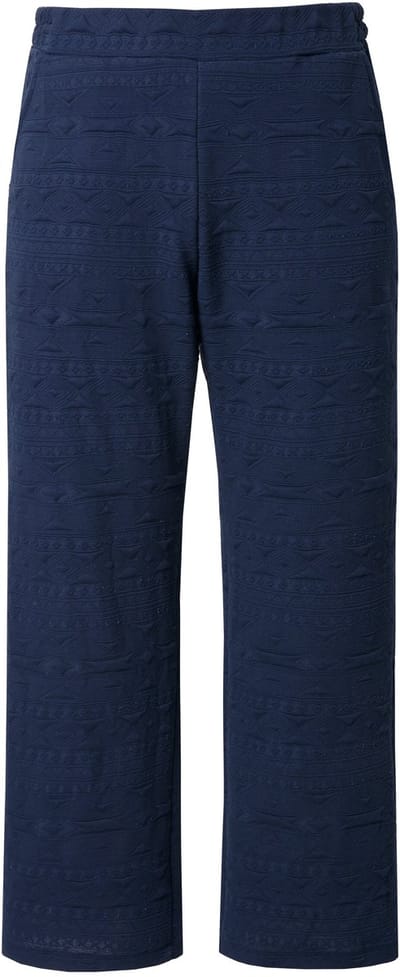 Ulla Popken - Dames - Jacquard broek Rose wijde pijpen comfortabele tailleband - Marineblauw - Maat 42+