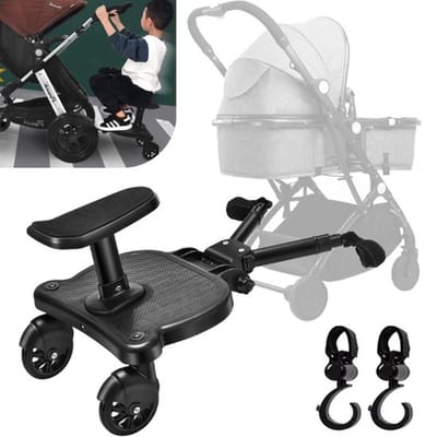 Thuys – Meerijdplanke – Universeel – Met Zitje – Inclusief Bevestigingshaakjes – Voor Kinderwagen – Zwart