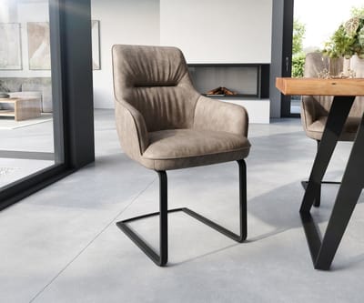 Sledestoel Zelia-Flex met armleuning sledemodel vlak zwart microvelours taupe vintage pocketveer kern