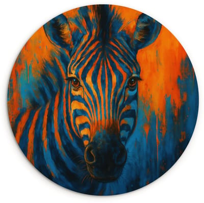 WallCircle® Wandcirkel 120x120 cm - Muurcirkel Zebra - Abstract - Blauw - Muurdecoratie woonkamer - Wanddecoratie slaapkamer - Kamer decoratie accessoires - Ronde schilderijen XXL