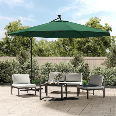 vidaXL - Zweefparasol - met - LED-verlichting - en - metalen - paal - 350 - cm - groen