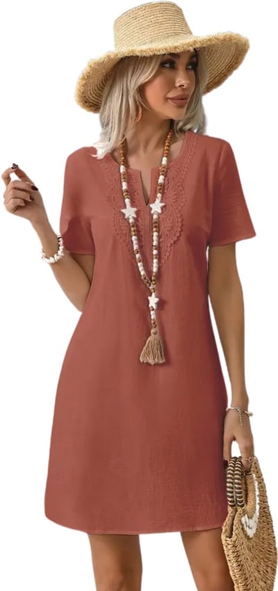 Livano Zomerjurk Dames - Zomerjurken - Volwassen - Jurk - Ibiza Stijl - Sundress - Lichtrood - Maat S