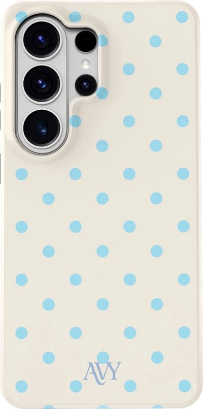 AVY Hoesje geschikt voor Samsung Galaxy S26 Ultra | Riviera Dots | Polka Dots | Beige & Blauw | Hard Shell Back Cover | Compatibel met MagSafe & Qi2