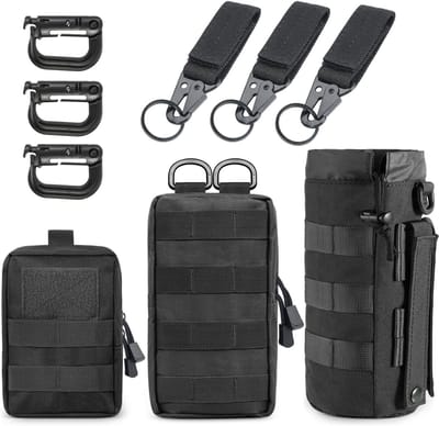 Famanu – 3 stuks tactische heuptassen met Molle-systeem, utility buiktas met karabijnhaken voor outdoor, wandelen, jacht en camping (zwart