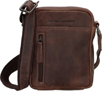 Hide & Stitches Japura Schoudertas Unisex - Crossbodytas met verstelbare schouderband - Tas van 100% Leder - Donkerbruin